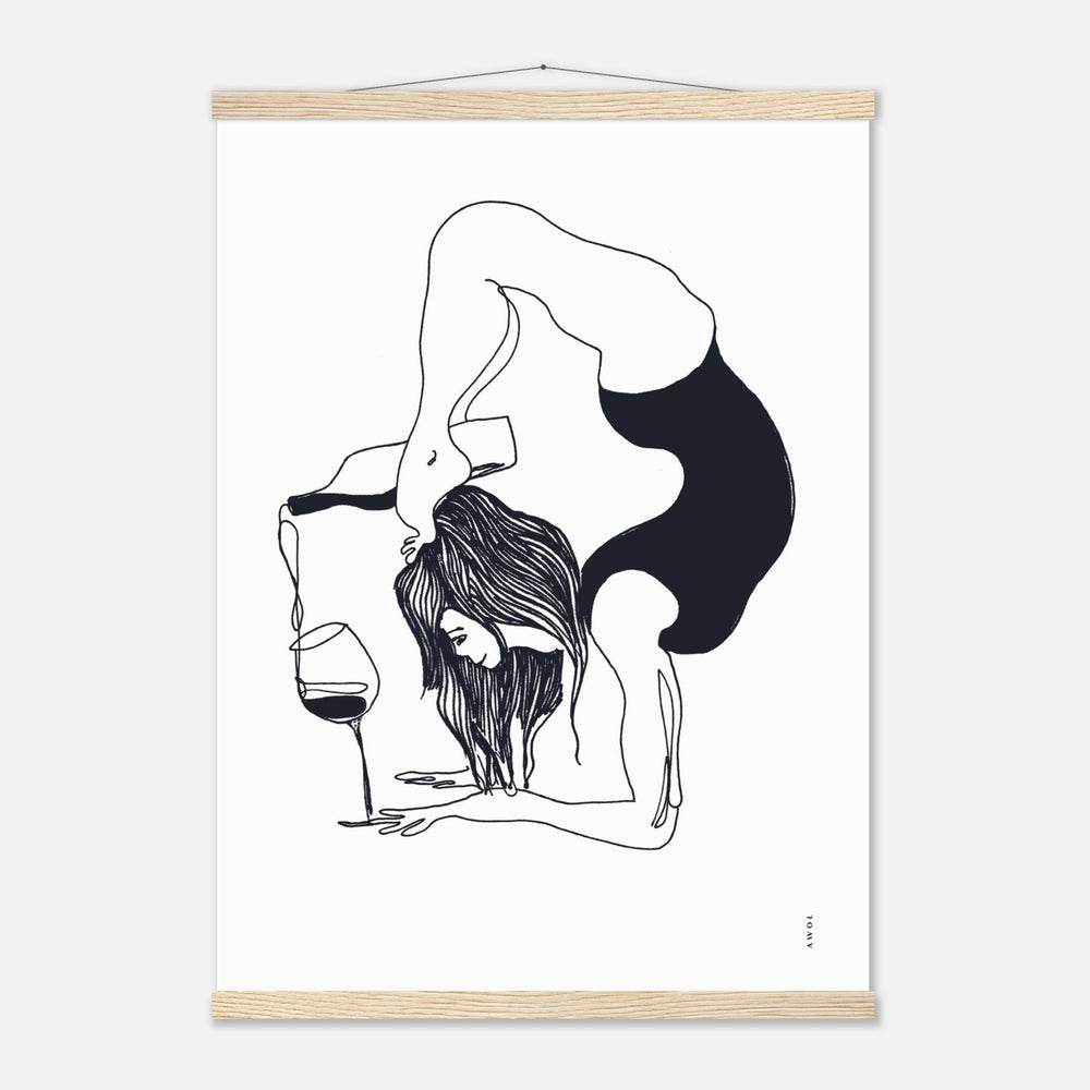 Funny Yoga Art With Wine And Woman In Yoga Pose, Poster with Hanger