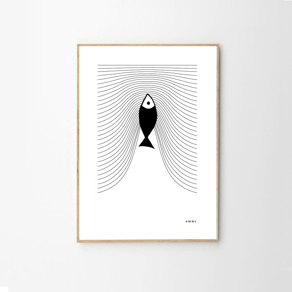 
                      
                        Minimalist Fish Art, Sardine Swimming In Abstract Sea: Scandinavian Poster Print
                      
                    