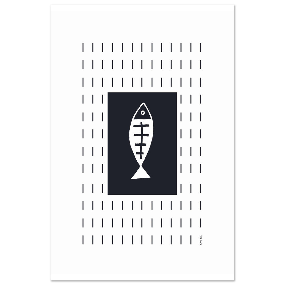 
                      
                        Minimalist Fish Art With Abstract Rain Pattern: Wall Poster Print
                      
                    