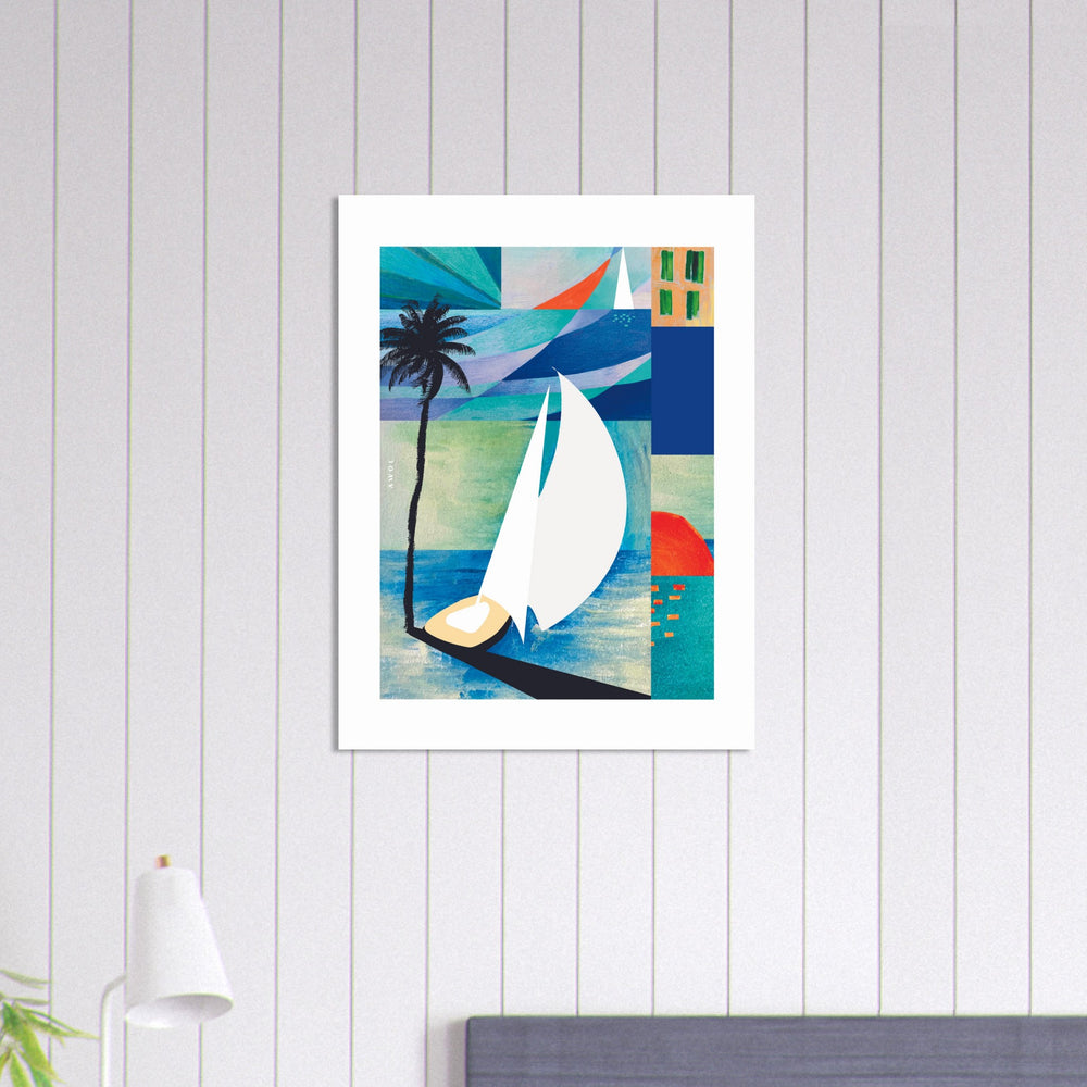 
                      
                        Tropical Art Print, Sunrise, Sail Boat and Palm Trees: Poster Print
                      
                    