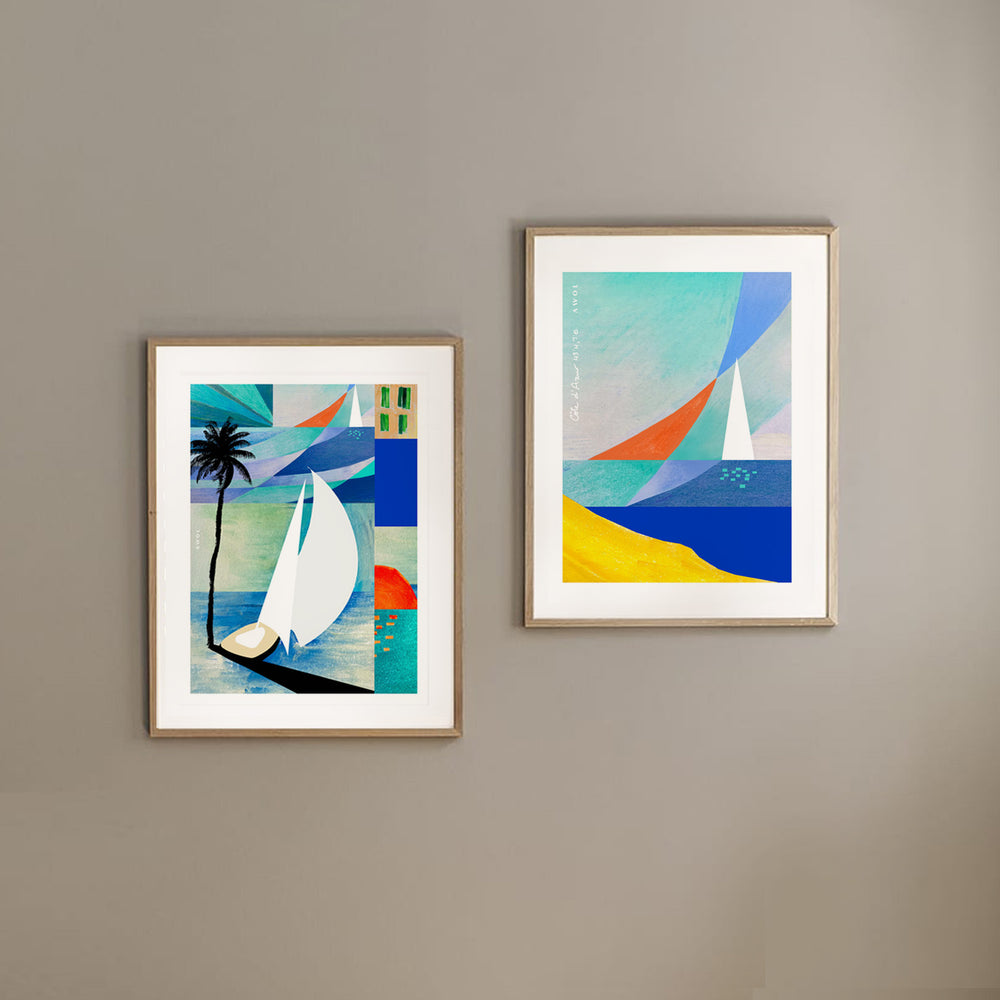 
                      
                        Sea And Sailboat Abstraction Art Of The Mediterranean Sea, French Riviera Nautical Art Print: Wooden Framed Poster Print
                      
                    