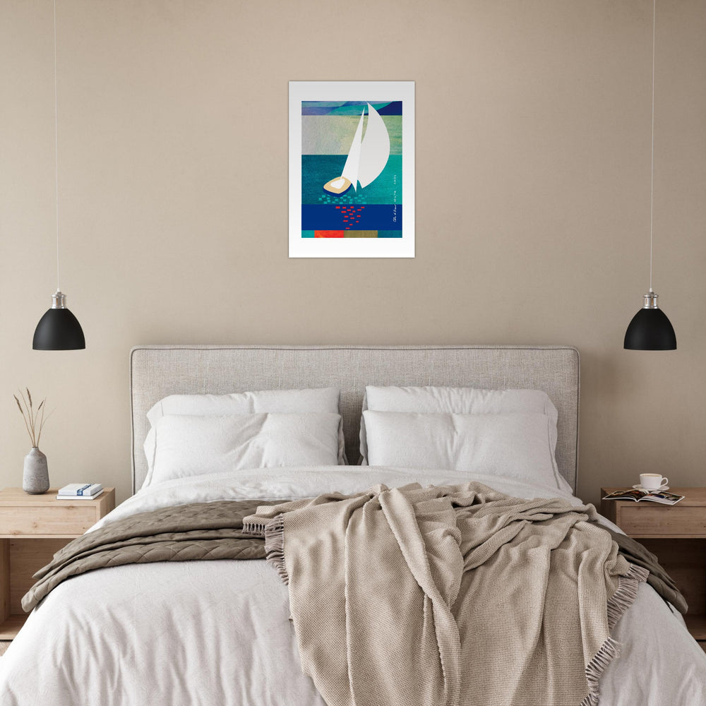 
                      
                        White Sailboat At Sunset On The Sea With Graphic Reflection: French Rivera Aluminum Print
                      
                    