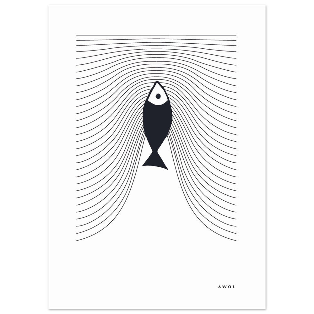 
                      
                        Minimalist Fish Art, Sardine Swimming In Abstract Sea: Scandinavian Poster Print
                      
                    