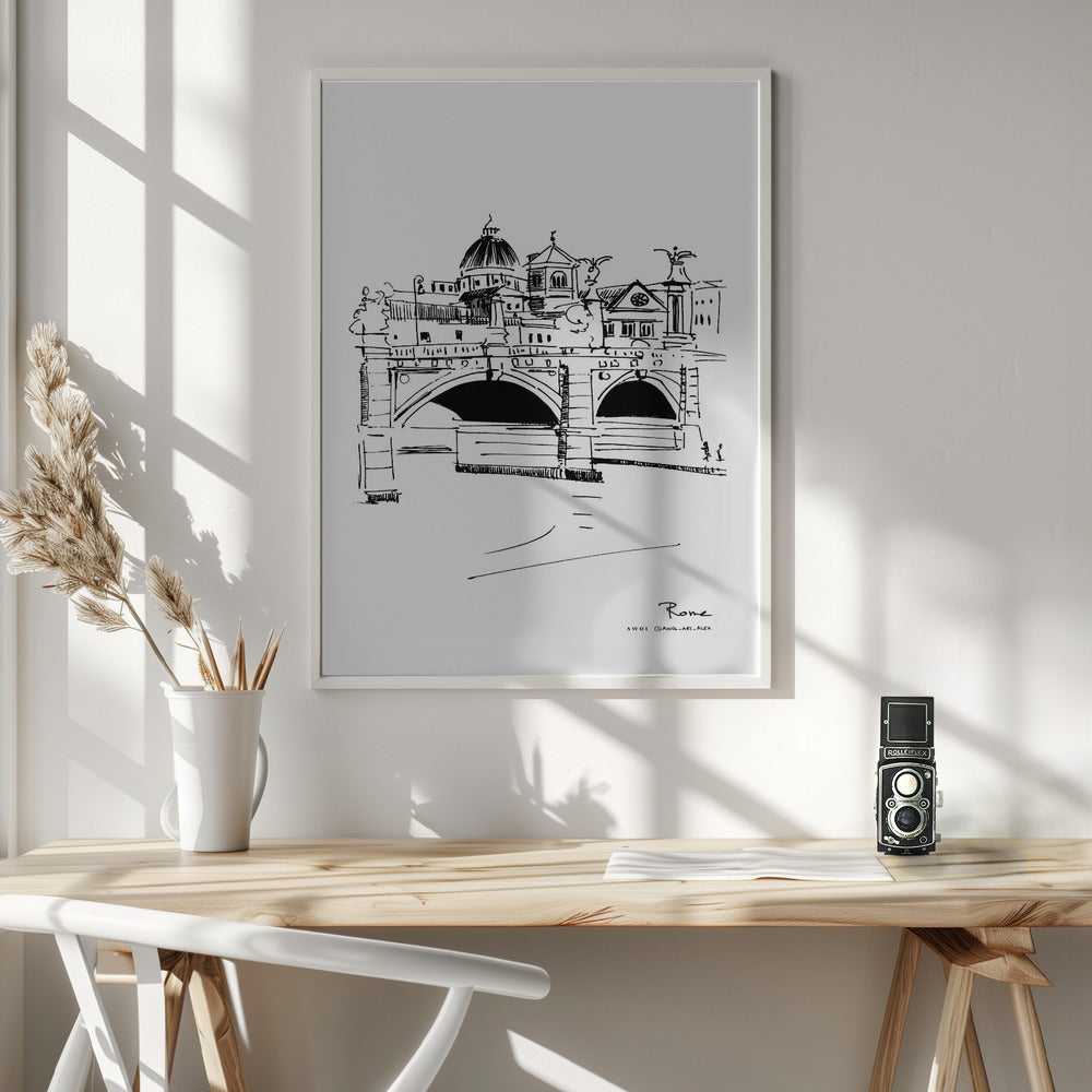 
                      
                        Rome Italy Wall Art Print – Hand-Drawn Bridge Sketch – Fine Art Travel Poster for Home & Wall Decor | Cityscape Line Art
                      
                    