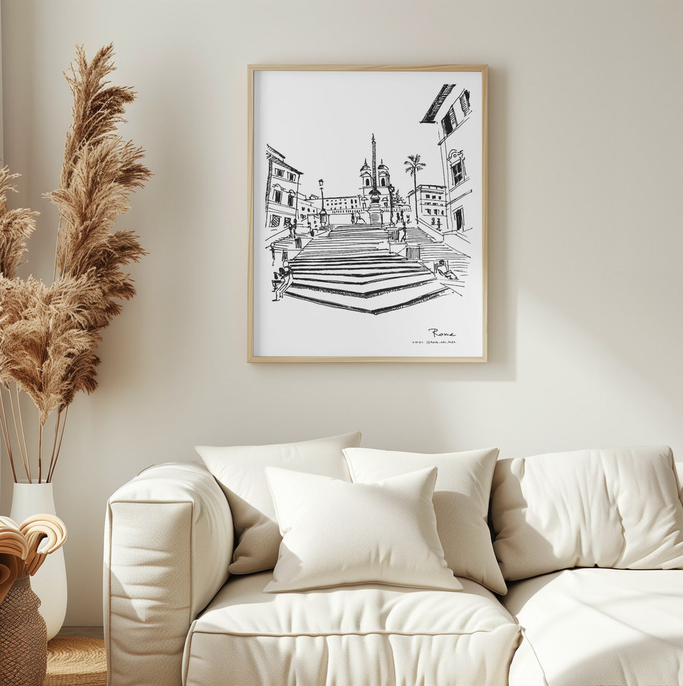 
                      
                        Rome Spanish Steps – Hand-Drawn Wall Art Print | Wooden Framed Fine Art Poster | Minimalist Italy Travel Decor
                      
                    