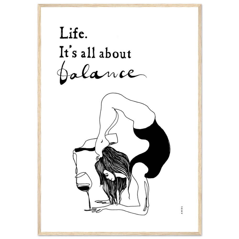 
                      
                        Yoga Art Print With Yoga Pose, Wine And Balance: Framed Art Print
                      
                    