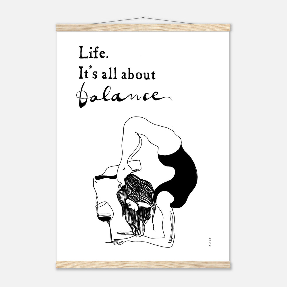 Funny Yoga Art Print With Spiritual Quote, Yoga Pose And Wine, Poster Print with Hanger