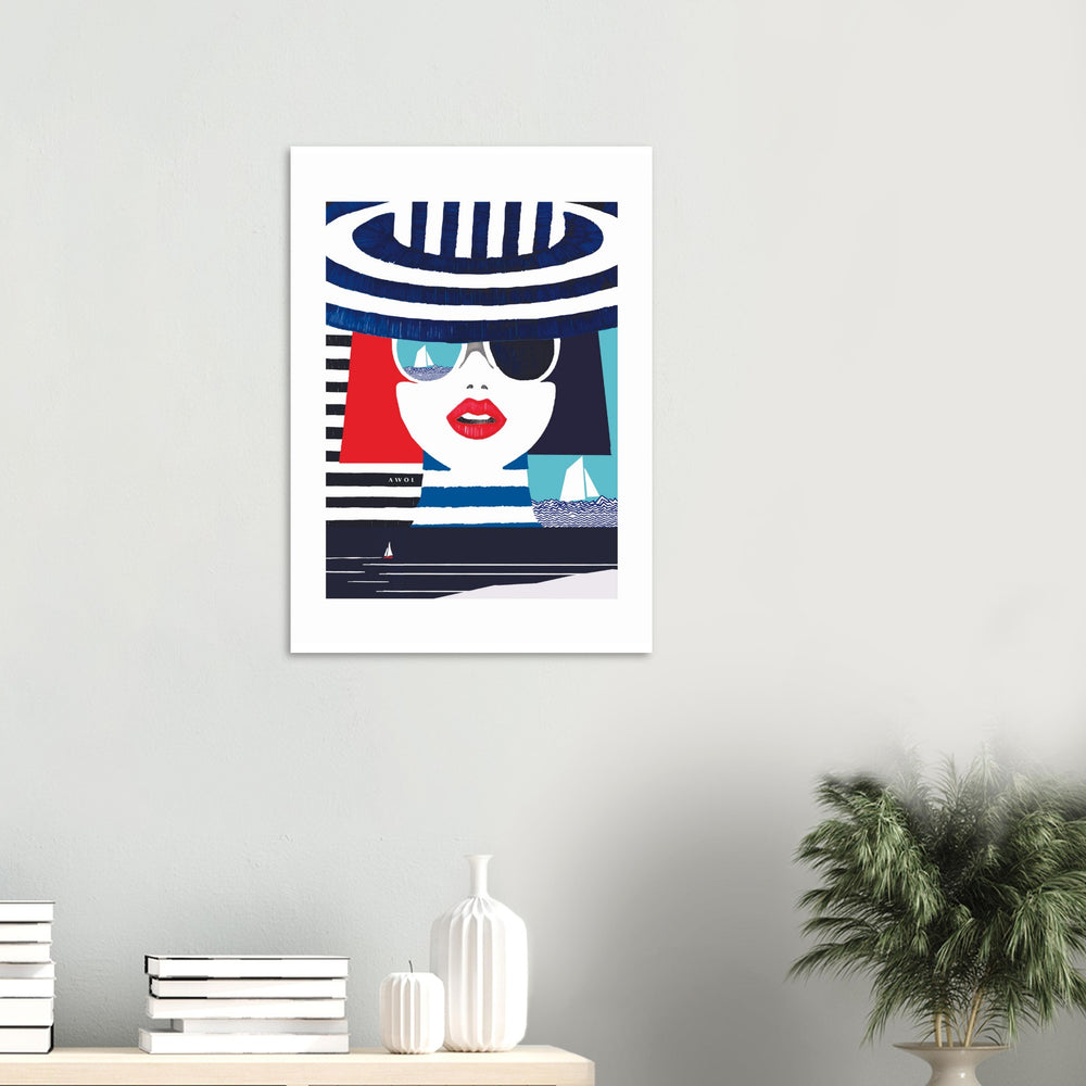 
                      
                        Graphic Portrait Of A Woman On The Riviera, Beach Wall Art: Travel Poster Print
                      
                    