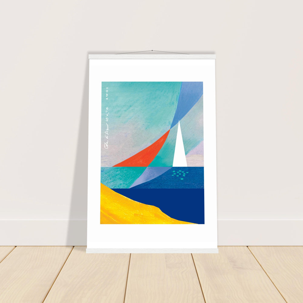 
                      
                        Sailboat On Abstract Sea: Côte d'Azur Poster with Hanger
                      
                    