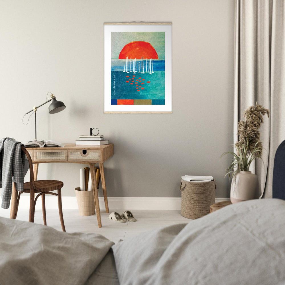 
                      
                        Sunset Wall Poster Print With Sailboats On The Mediterranean: Poster with Hanger
                      
                    