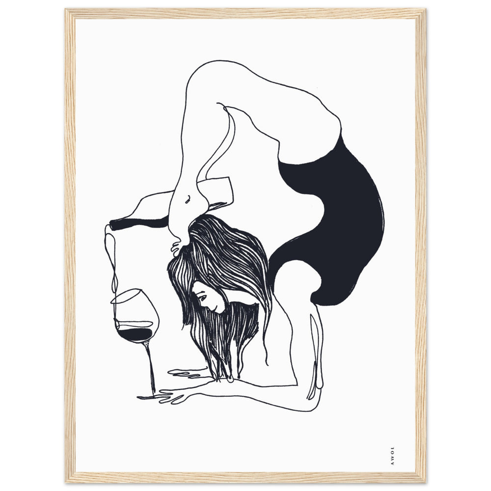 
                      
                        Funny Black And White Yoga Art Print In Wooden Frame With Wine And Balance Yoga Pose
                      
                    