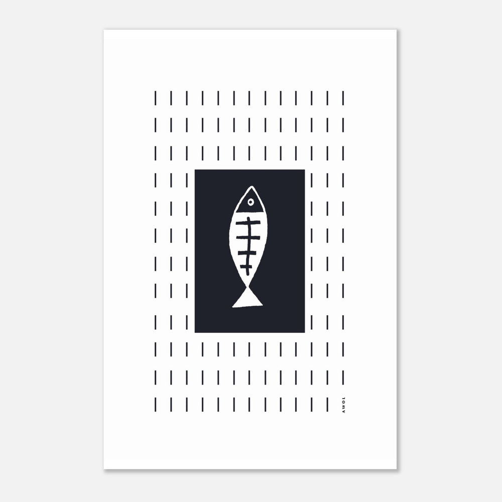 
                      
                        Minimalist Fish Art With Abstract Rain Pattern: Wall Poster Print
                      
                    