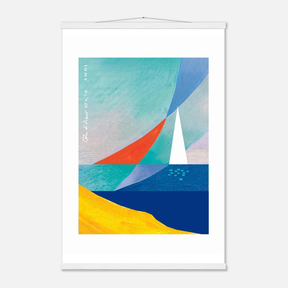 Sailboat On Abstract Sea: Côte d'Azur Poster with Hanger