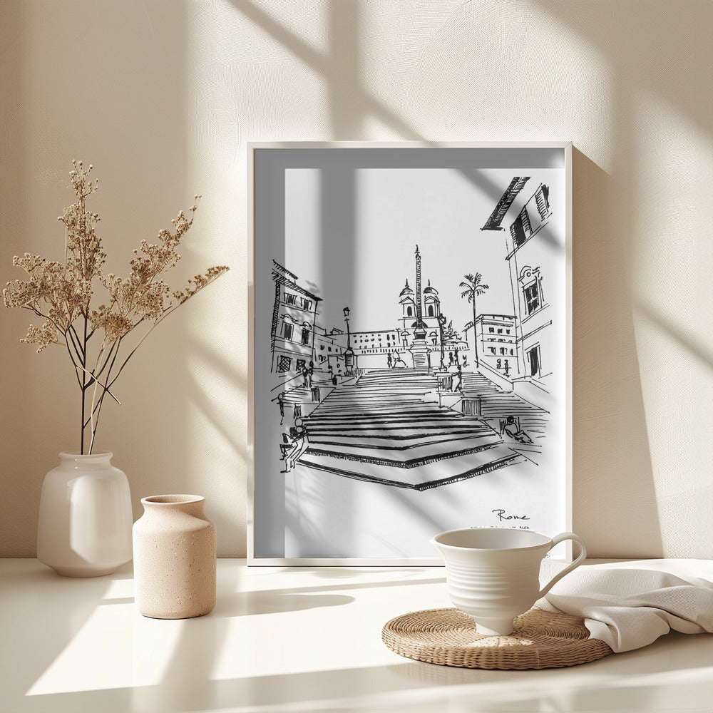 
                      
                        Rome Spanish Steps – Hand-Drawn Wall Art Print | Wooden Framed Fine Art Poster | Minimalist Italy Travel Decor
                      
                    