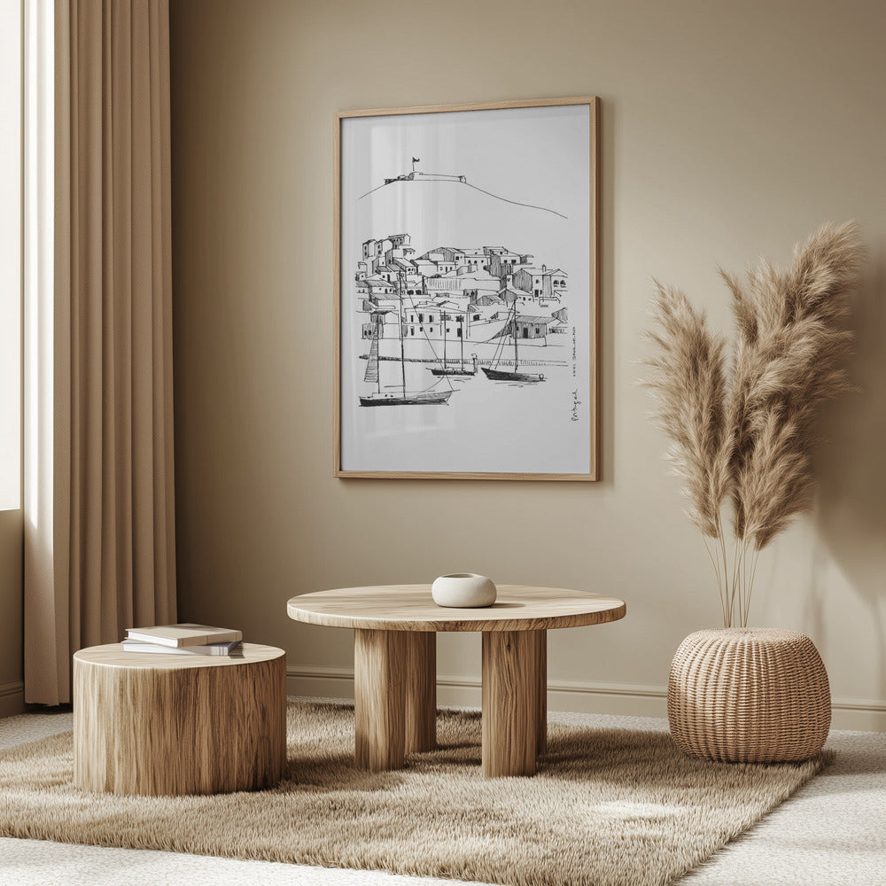 
                      
                        Small Portugese Town Overlooking Spain With Sailboats: Fine Art Framed Poster
                      
                    