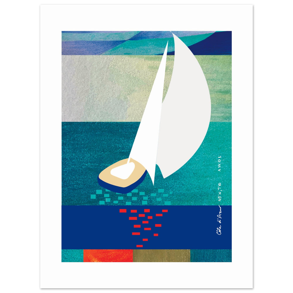 
                      
                        White Sailboat At Sunset On The Sea With Graphic Reflection: French Rivera Classic Matte Paper Poster
                      
                    