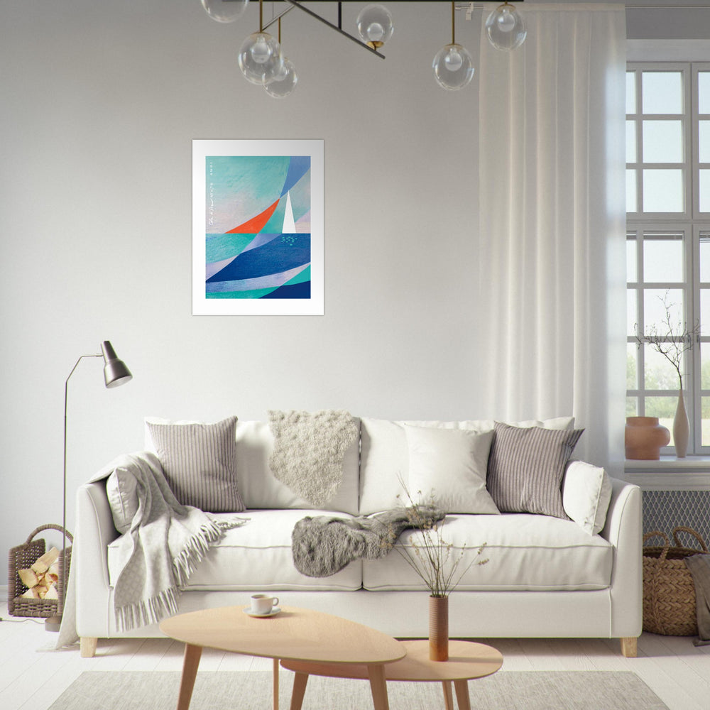 
                      
                        Sailing On Windy Seas, Abstract Sea Wall Art With Sailboat On The Med: Aluminum Print
                      
                    