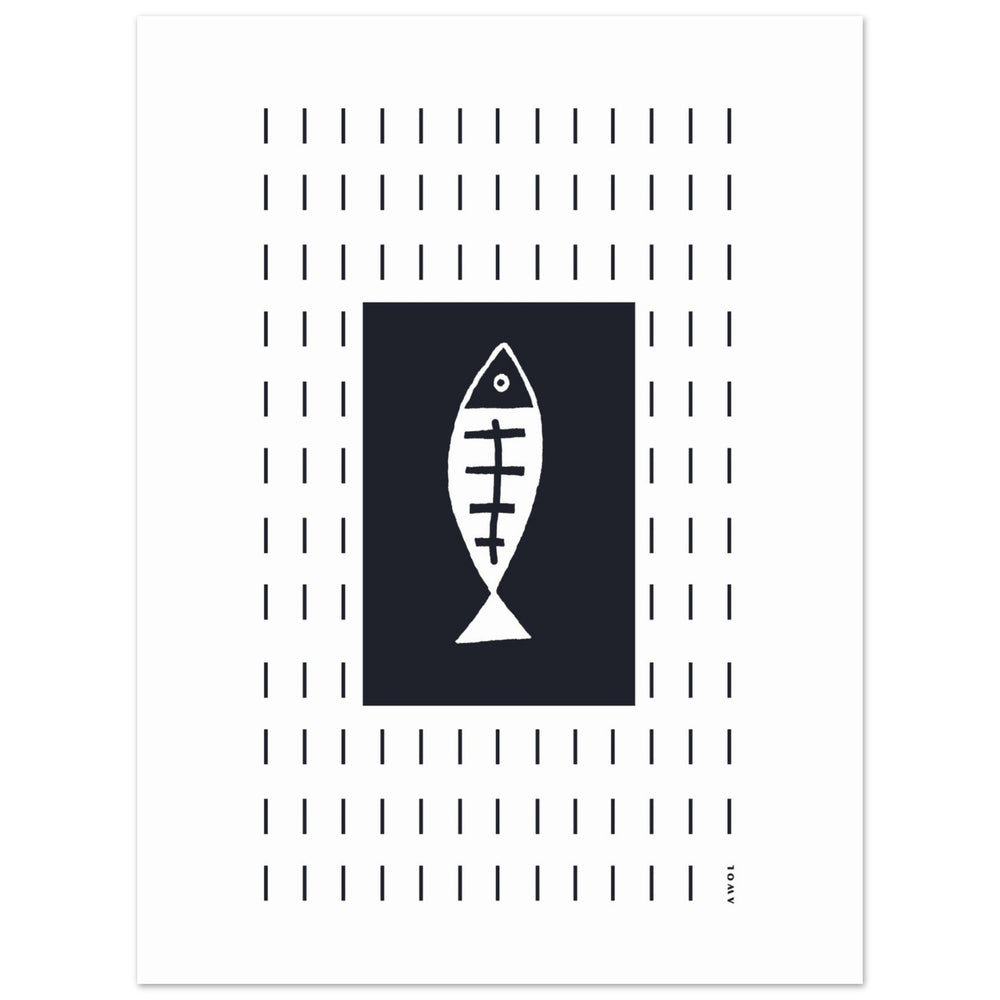 
                      
                        Minimalist Fish Art With Abstract Rain Pattern: Wall Poster Print
                      
                    