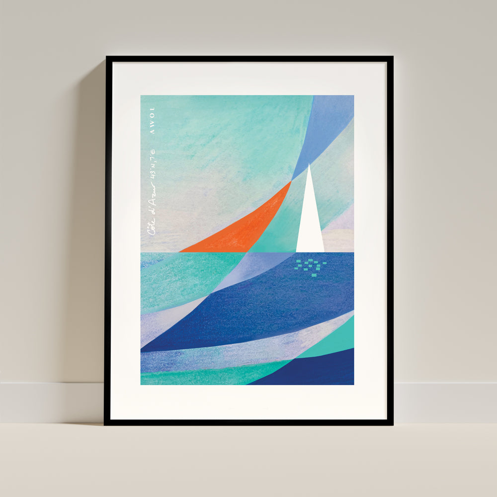 Abstract Sailboat Sailing On The Mediterranean Sea: Wooden Framed Art Print