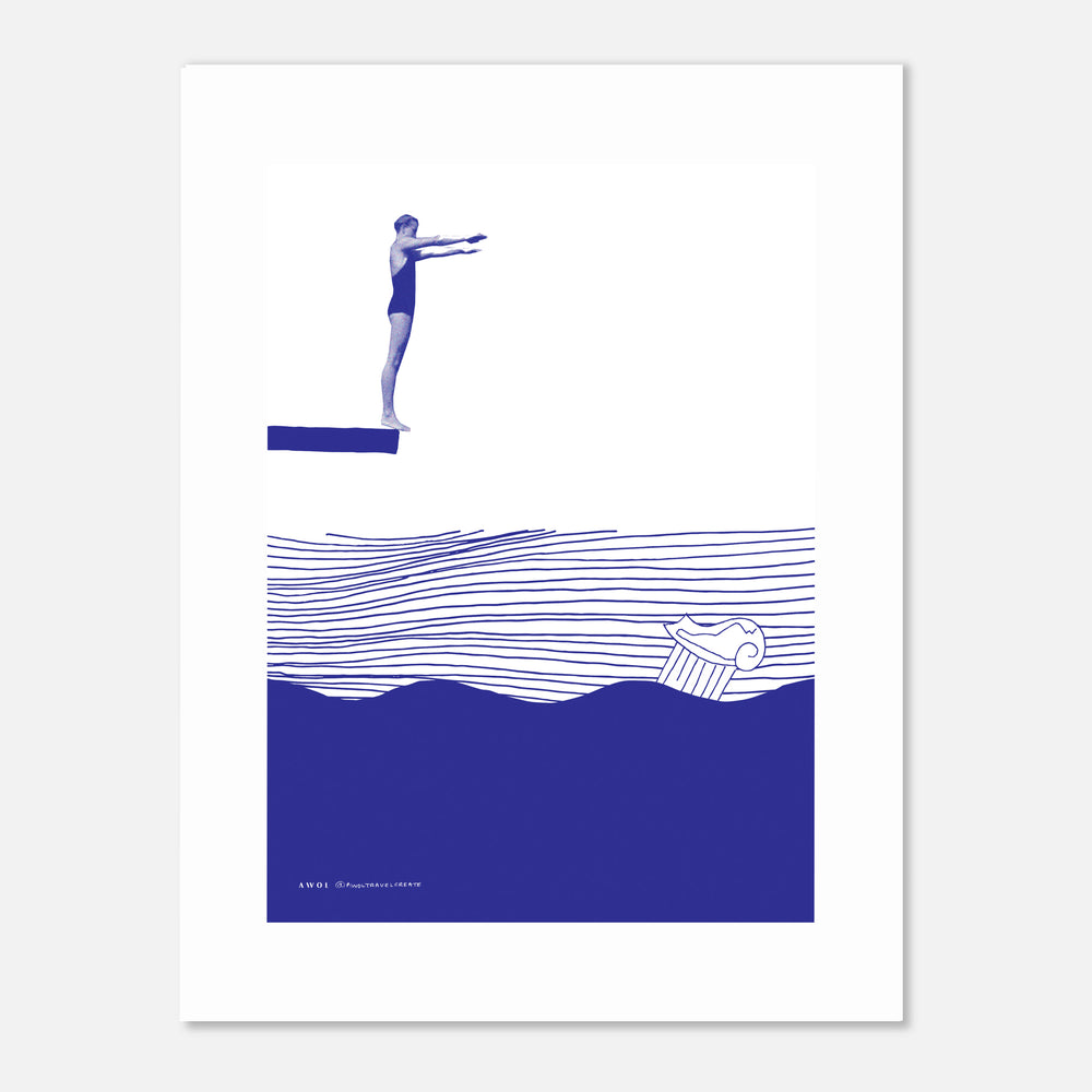 Retro Woman Art Print: Minimalist Sea Landscape, Aluminum Art Print