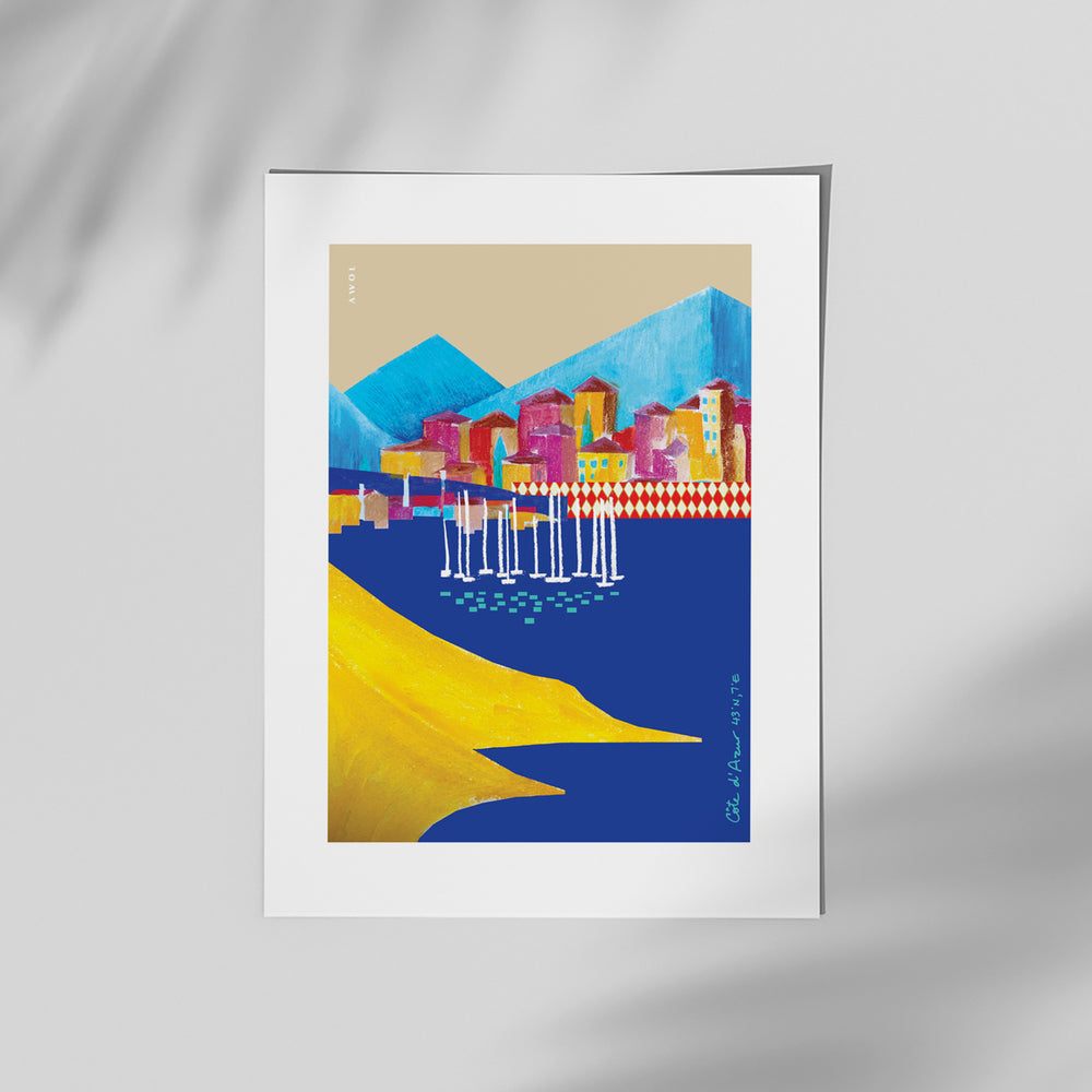 Colourful Seaside Towns And Mountains, Landscape Art, Travel Poster Print