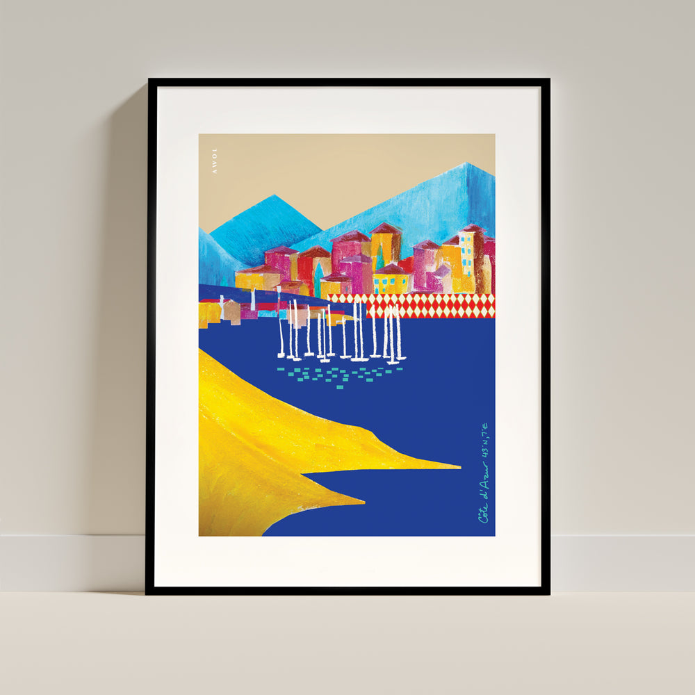 Colourful Beach Towns In The South of France Poster: Framed Art Print