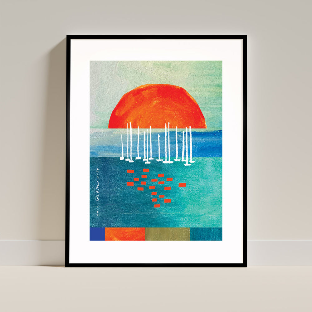 Sunrise Over The Sea, Colourful Seaside Landscape Artwork: Framed Print