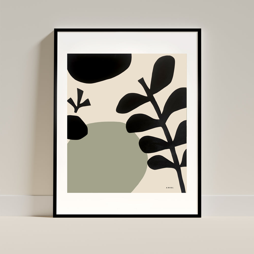 Abstract Plant Art, Mediterranean Garden: Premium Paper Wooden Framed Art Print