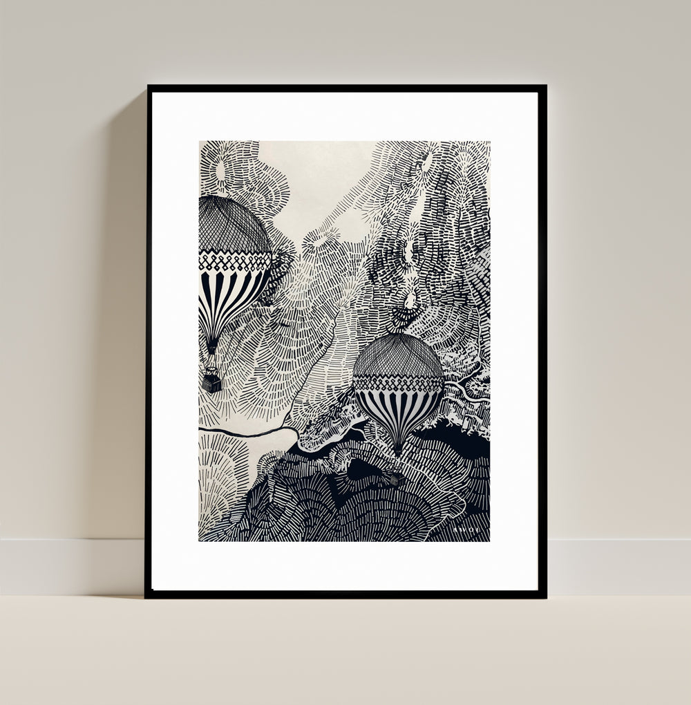 Dreaming Big: Hot Air Balloon Travel In The Sky, Framed Art Print