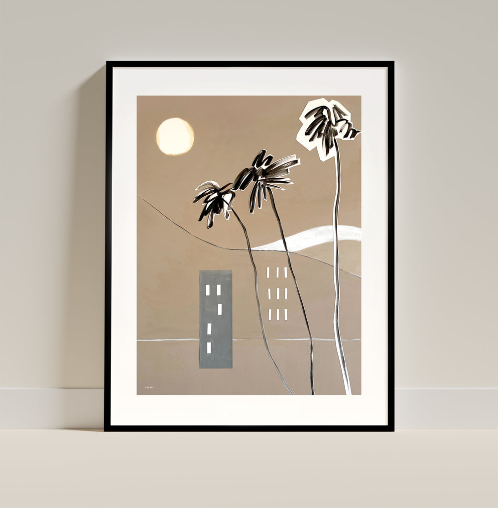 Modern Palm Tree Art Abstraction, Mediterranean Wall Art, Framed Art Print