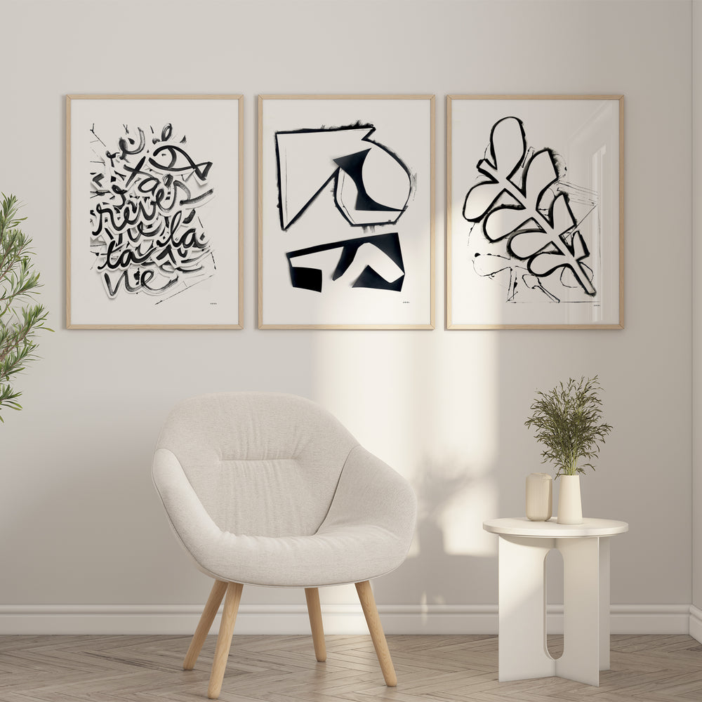 
                      
                        Fais De Tes Rêves Une Vie, Et De Ta Vie, Un Rêve, Abstract Black And White Art Print On Matte Paper With Wooden Frame
                      
                    