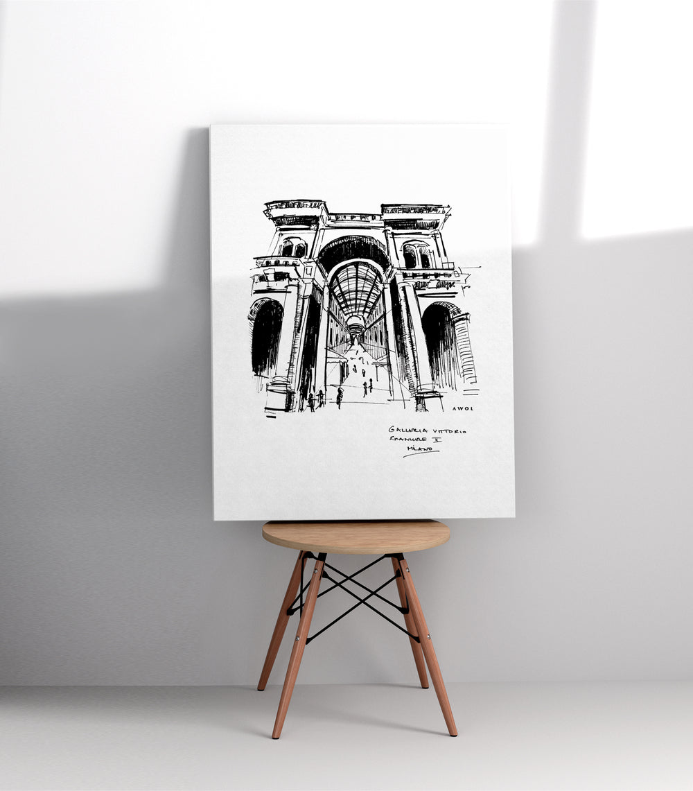 Milan City Elegance, Luxury Shopping Landmark Art: Canvas Print