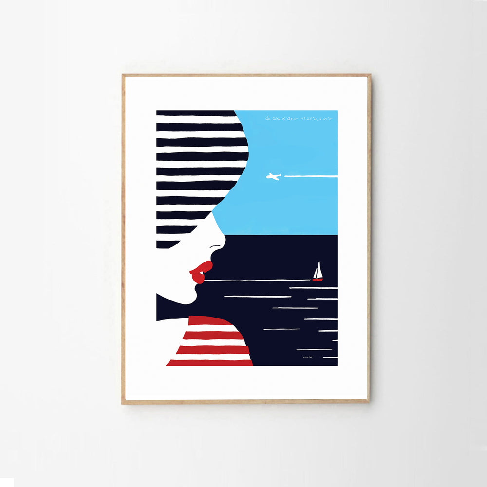 Portrait Of A Woman Looking At The Sea In The South Of France: Slow Living: Classic Matte Paper Wooden Framed Art Print