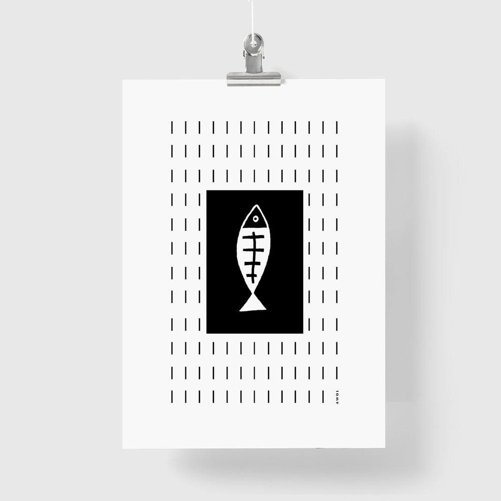 Minimalist Fish Art With Abstract Rain Pattern: Wall Poster Print