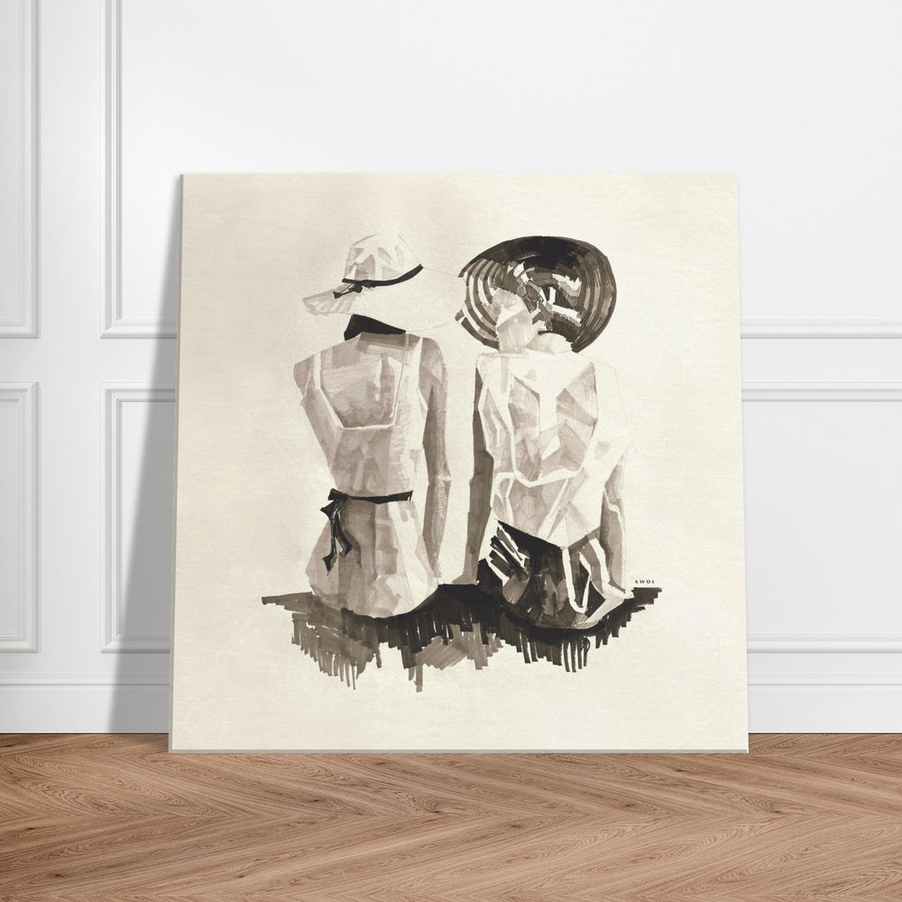 
                      
                        Mediterranean Elegance: Two Women In Hats On The Beach Looking At The Sea, Large Monochrome Canvas Art
                      
                    