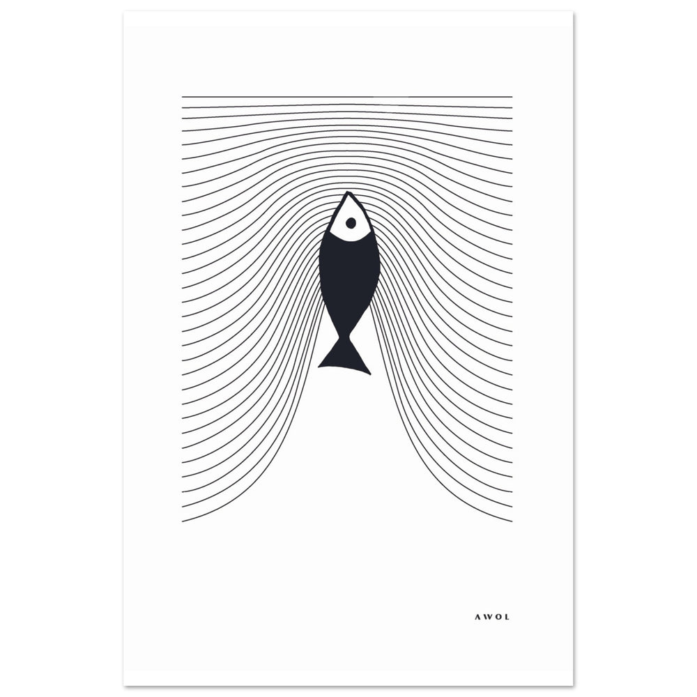 
                      
                        Minimalist Fish Art, Sardine Swimming In Abstract Sea: Scandinavian Poster Print
                      
                    