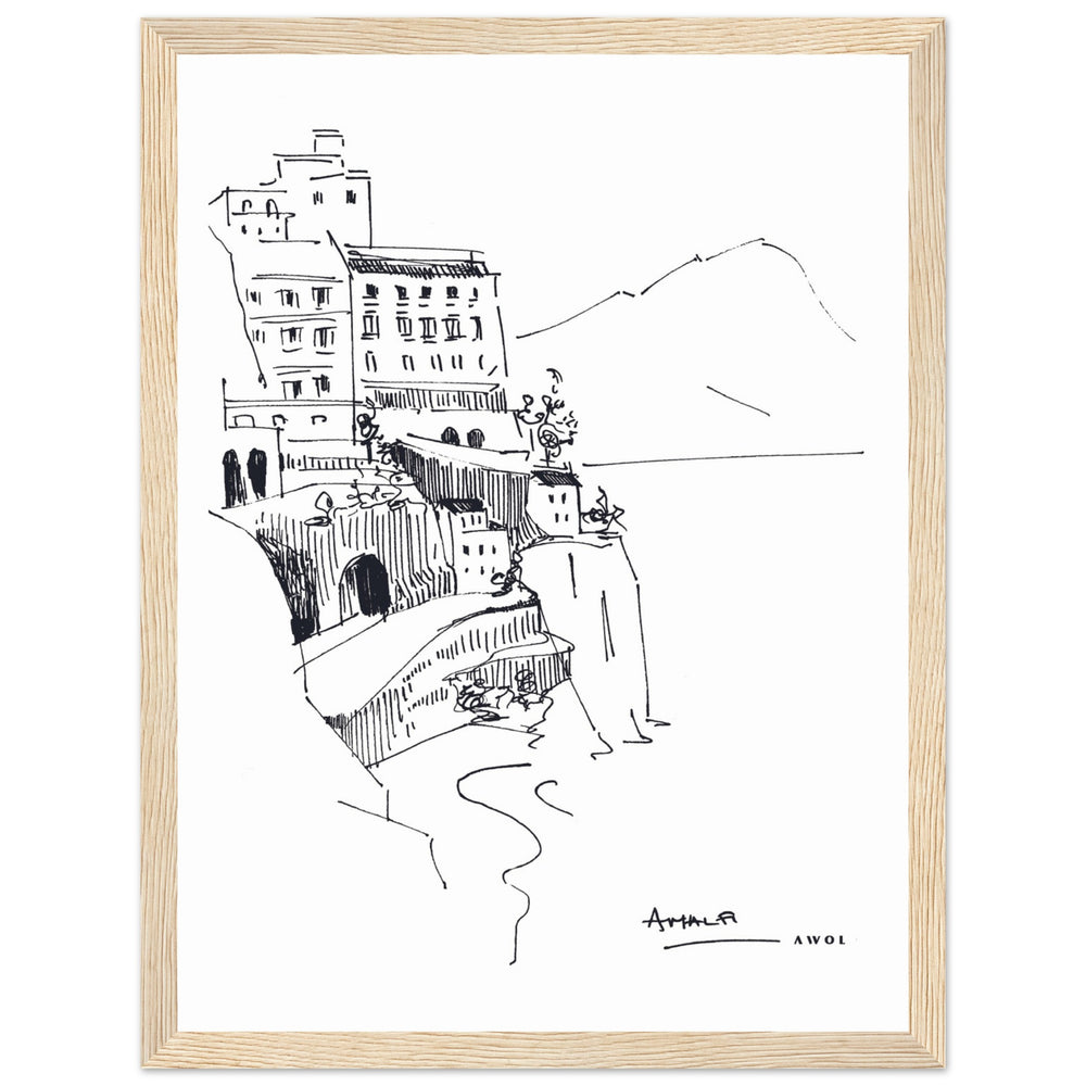 
                      
                        Amalfi Coast, Italy Travel Poster: Black And White Framed Art Print
                      
                    