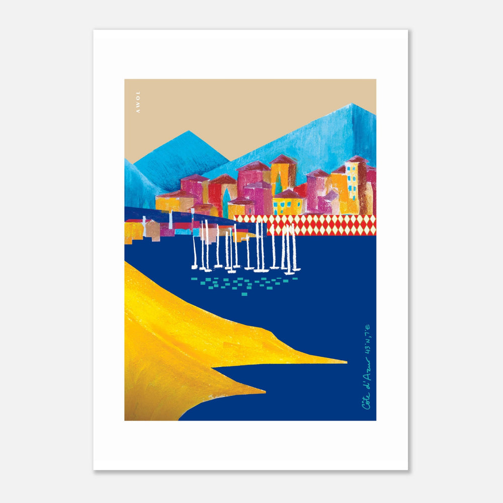 Colourful Seaside Landscape Art, Travel Poster Of The French Riviera: Aluminum Art Print