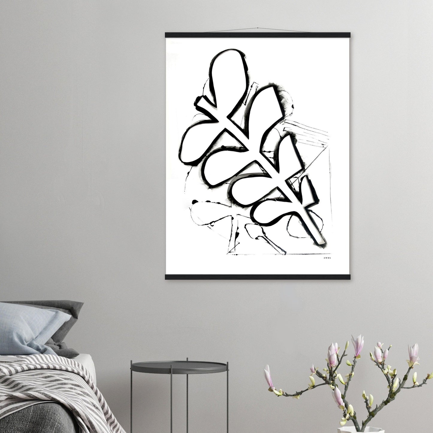 Abstract Black and White Plant Art Print: Poster with Hanger - Creations Awol