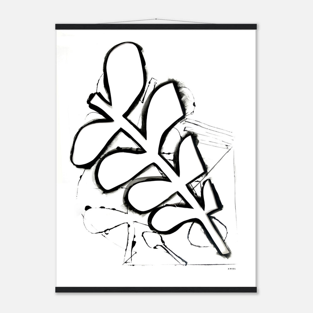 Abstract Black and White Plant Art Print: Poster with Hanger - Creations Awol