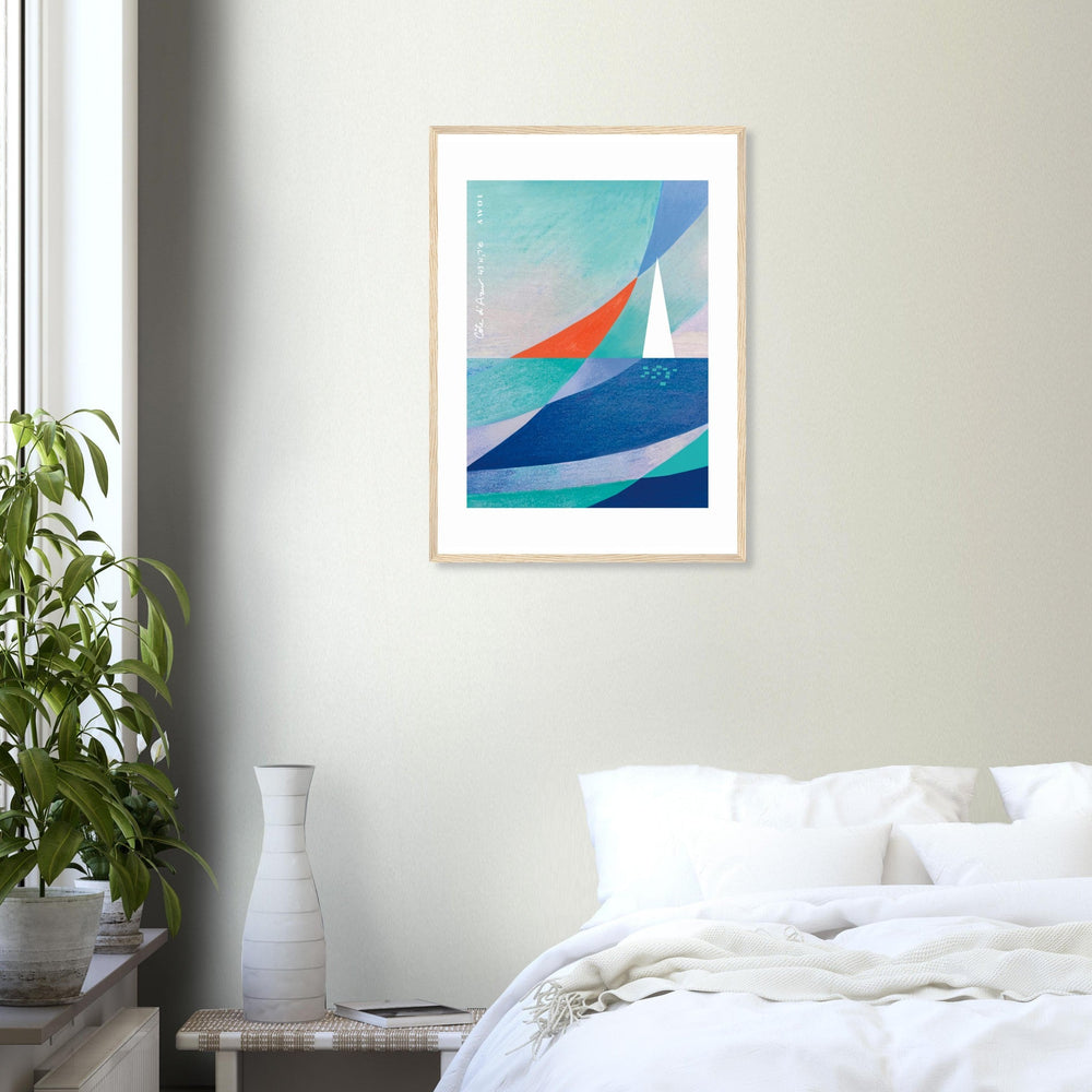 Abstract Sailboat Sailing On The Mediterranean Sea: Wooden Framed Art Print - Creations Awol