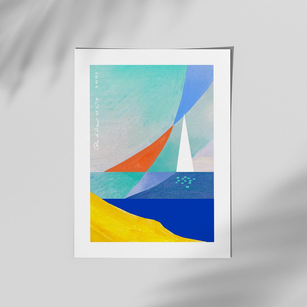 
                      
                        Abstract Sea Art And White Sailboat, Mediterranean Wall Art: French Riviera Poster Print - Creations Awol
                      
                    