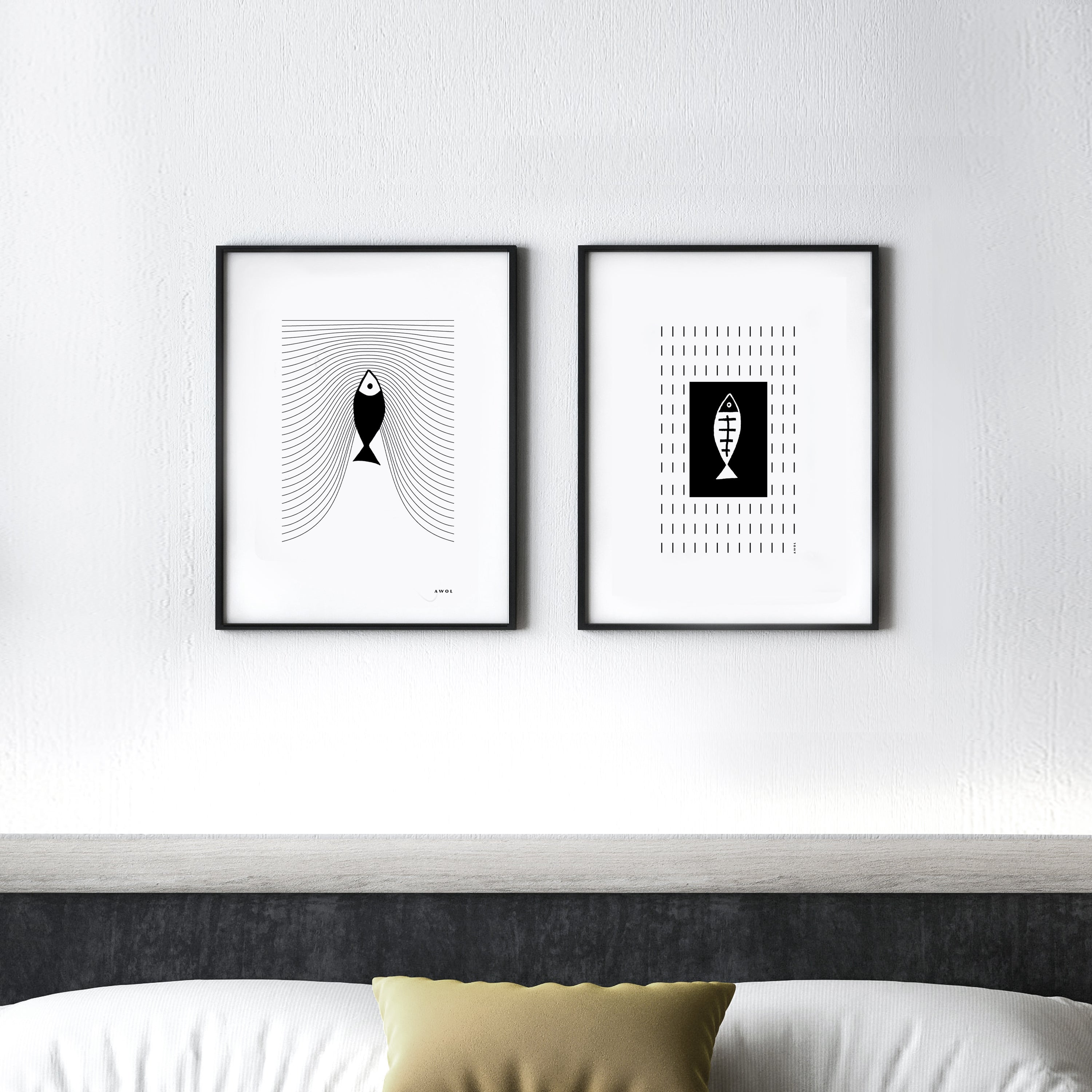 Minimalist Fish Swimming Upstream, Scandinavian Wall Art, Framed Art P ...