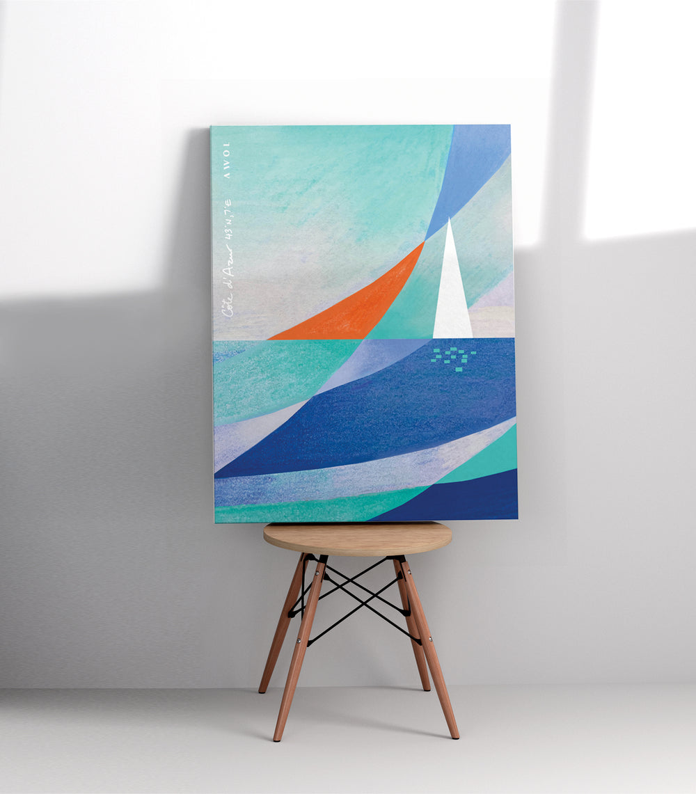 White Sailboat on The Mediterranean Sea: Blue Canvas Art Print