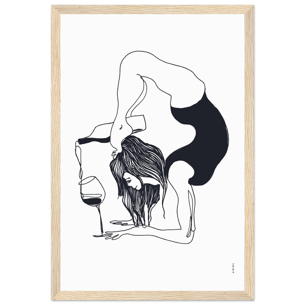 
                      
                        Funny Black And White Yoga Art Print In Wooden Frame With Wine And Balance Yoga Pose
                      
                    