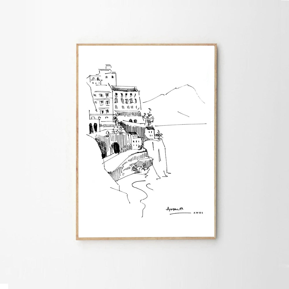 
                      
                        Amalfi Coast, Italy Travel Poster: Black And White Framed Art Print - Creations Awol
                      
                    