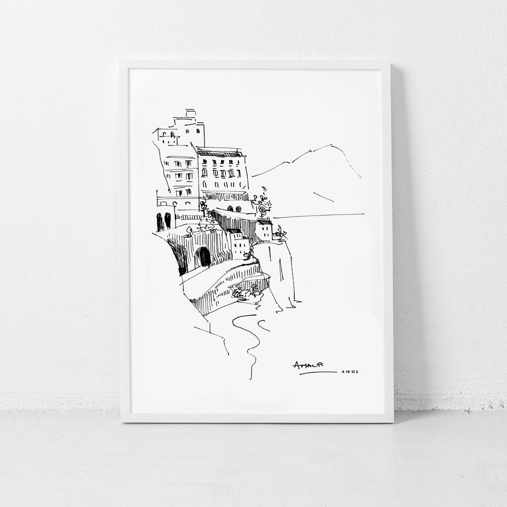 
                      
                        Amalfi Coast, Italy Travel Poster: Black And White Framed Art Print - Creations Awol
                      
                    