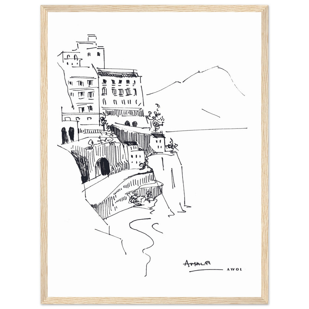 
                      
                        Amalfi Coast, Italy Travel Poster: Black And White Framed Art Print - Creations Awol
                      
                    