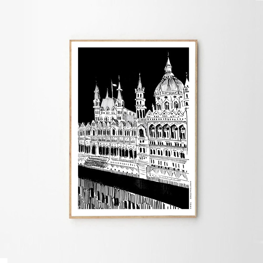 Budapest Art, An Evening Along The Danube River: Framed Art Print