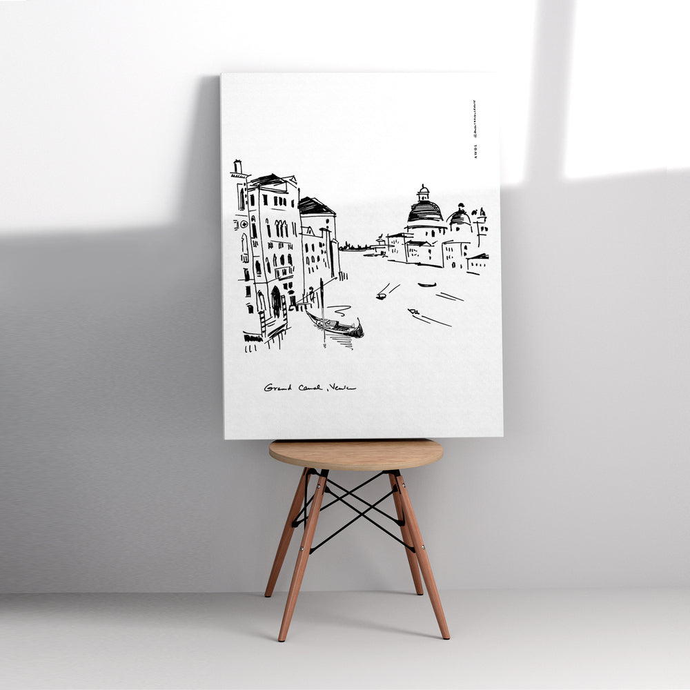 Venice Grand Canal, Black And White Italy Canvas Art Print